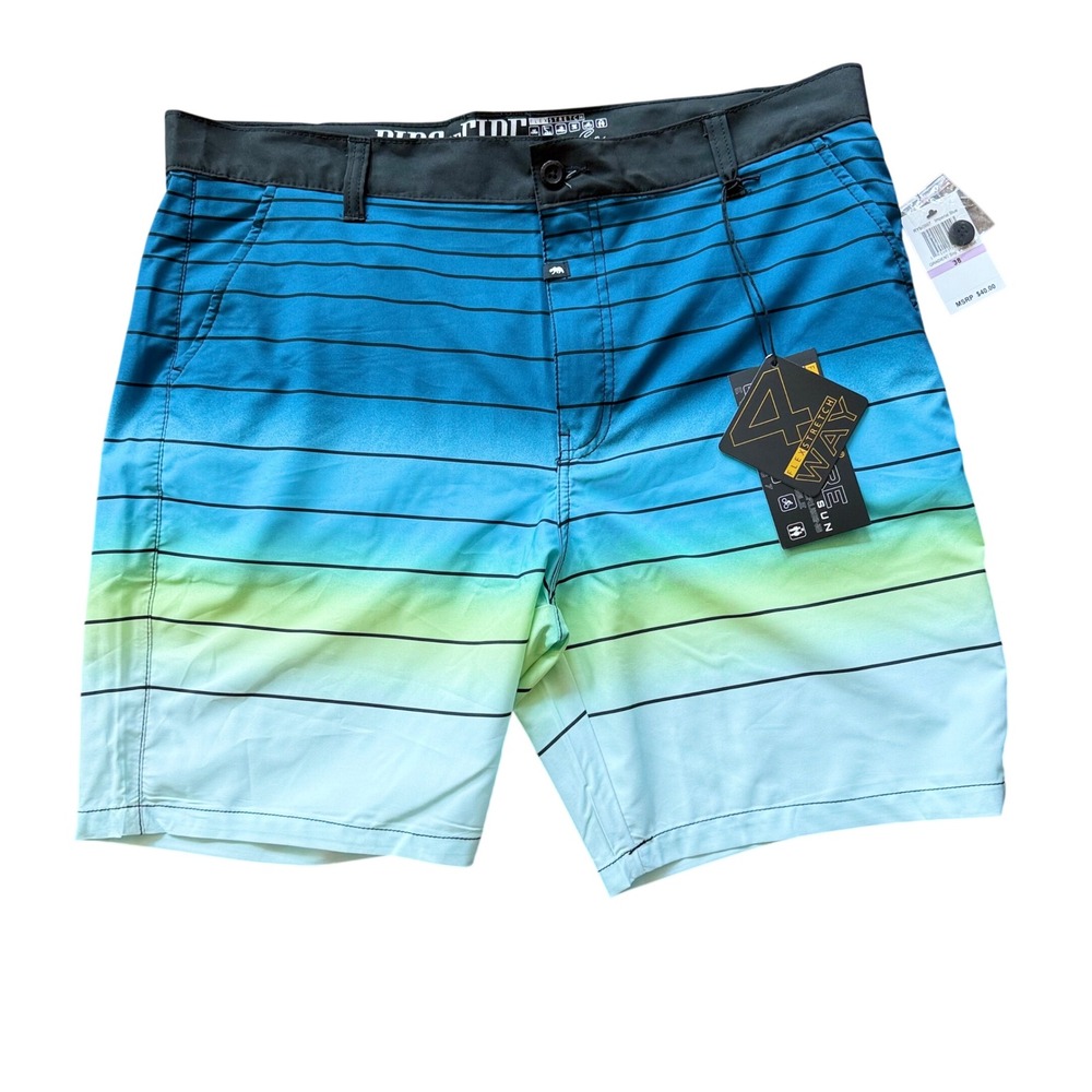 Ring of Fire Hybrid Shorts Men 38 Blue Gradient NEW Striped 4-Way Flex Stretch